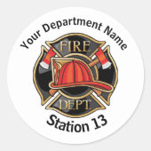 Naam brandweer, Logo en stationsnummer Ronde Sticker (Voorkant)