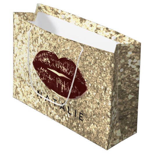Naam Bridal Brown Kiss Lips Glitter Champagne Gold Groot Cadeauzakje (Voorkant Gekanteld)