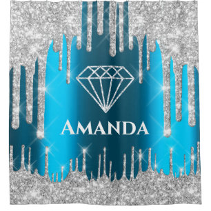 Naam Bridal Glitter Drift Grey Blauwgroen Blue Dia Douchegordijn