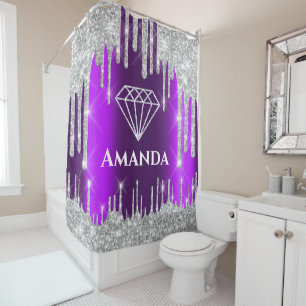Naam Bridal Glitter Drips Grey Paars Diamond Douchegordijn