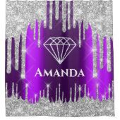 Naam Bridal Glitter Drips Grey Paars Diamond Douchegordijn (Voorkant)