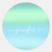 Naam Bridal OMBRE. Blauw groen Ronde Sticker (Voorkant)