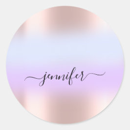 Naam Bridal OMBRE. Dank Paarse Blauwe Roos Ronde Sticker