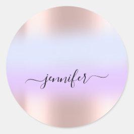 Naam Bridal OMBRE. Dank Paarse Blauwe Roos Ronde Sticker