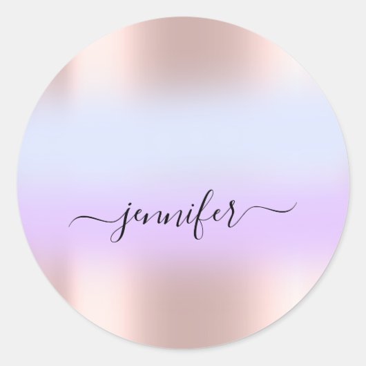 Naam Bridal OMBRE. Dank Paarse Blauwe Roos Ronde Sticker (Voorkant)