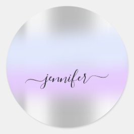 Naam Bridal OMBRE. Dank Paarse Blue Silver Ronde Sticker