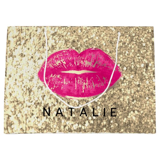 Naam Bridal Pink Kiss Lips Glitter Champagne Gold Groot Cadeauzakje (Voorkant)