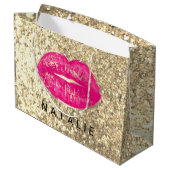 Naam Bridal Pink Kiss Lips Glitter Champagne Gold Groot Cadeauzakje (Achterkant Gekanteld)
