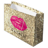 Naam Bridal Pink Kiss Lips Glitter Champagne Gold Groot Cadeauzakje (Voorkant Gekanteld)
