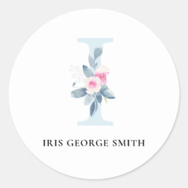 NAAM BRIEF VAN ZFT BLUSH BLUE FLORAL ALPHABETS I RONDE STICKER