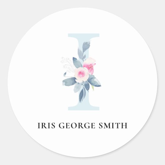 NAAM BRIEF VAN ZFT BLUSH BLUE FLORAL ALPHABETS I RONDE STICKER (Voorkant)