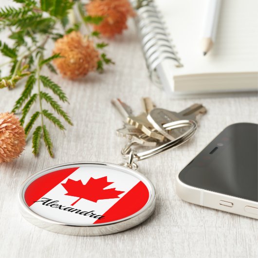 Naam Bright Red Maple Leaf Canada Flag Sleutelhanger (Zijkant)