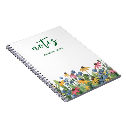 Naam, Bright Waterverf Wildflowers Border Notitieboek (Rechterzijde)