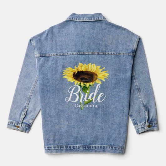 Naam bruid Geel Zonnebloemen Bloemen Bloemen Bruil Denim Jacket (Achterkant)