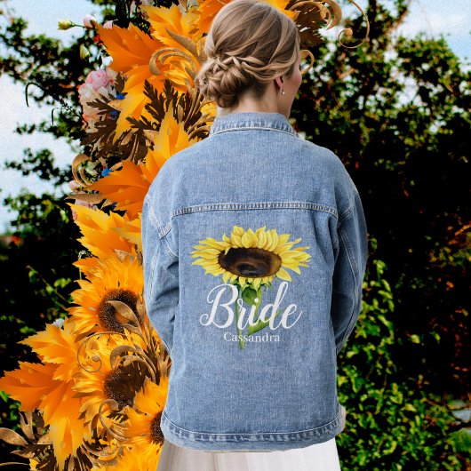 Naam bruid Geel Zonnebloemen Bloemen Bloemen Bruil Denim Jacket