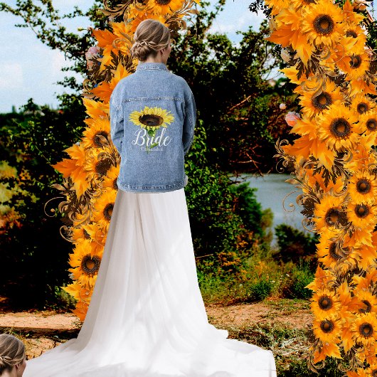 Naam bruid Geel Zonnebloemen Bloemen Bloemen Bruil Denim Jacket