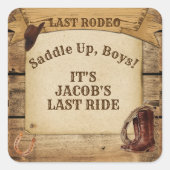 Naam Bruidegom Laatste Rodeo Cowboys Zadel Op Jong Vierkante Sticker (Voorkant)
