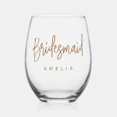 Naam bruidsmeisje elegante kalligrafie script wijnglas zonder voet (Voorkant)