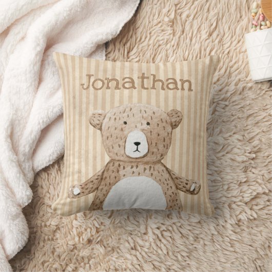 Naam bruin Beer Rustic Stripe Nursery Kussen (Deken)