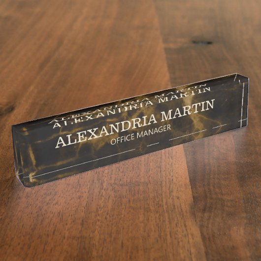 Naam bruine gouden marmer naambordje (Zijkant)