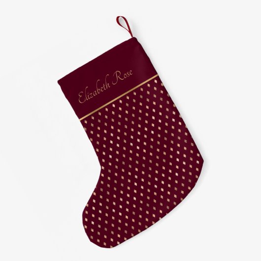 Naam Burgundy Gold Pattern Kleine Kerstsok (Achterkant (Hangend))
