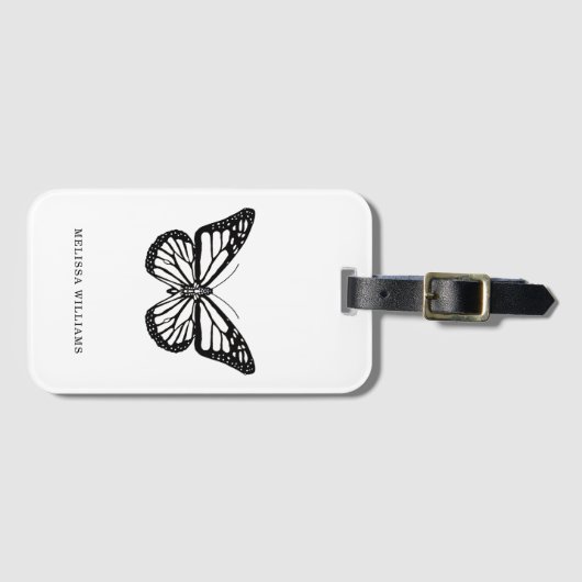 Naam Butterfly Black and White Bagagelabel (Voorkant (horizontaal))