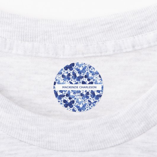 Naam Butterfly Blue Pattern Labels (Aangebracht)