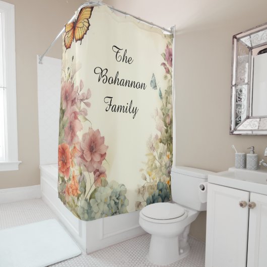  naam Butterfly & Floral Douchegordijn (In situ)