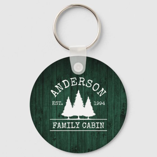 Naam Cabin Rustic Green Wood Sleutelhanger (Voorkant)