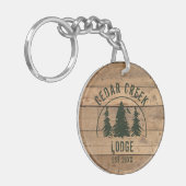 Naam Cabin Rustic Wood Gepersonaliseerd Sleutelhanger (Voorkant Links)