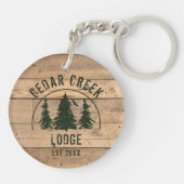 Naam Cabin Rustic Wood Gepersonaliseerd Sleutelhanger (Achterkant)