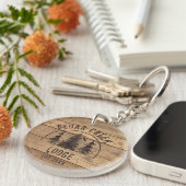 Naam Cabin Rustic Wood Gepersonaliseerd Sleutelhanger (Voorkant Rechts)