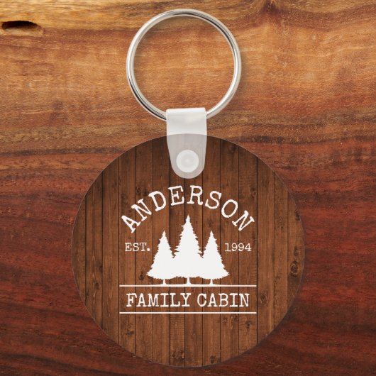 Naam Cabin Rustic Wood Sleutelhanger (Voorkant)