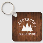 Naam Cabin Rustic Wood Square Sleutelhanger (Voorkant)