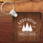 Naam Cabin Rustic Wood Square Sleutelhanger (Voorkant)