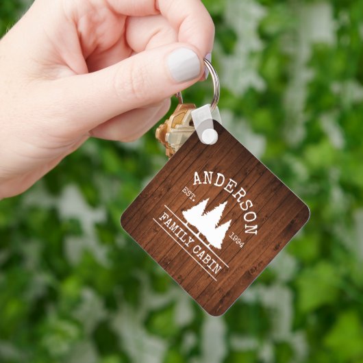 Naam Cabin Rustic Wood Square Sleutelhanger (Hand)