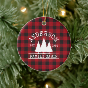 Naam Cabine Familie Rood Buffalo Pset Keramisch Ornament
