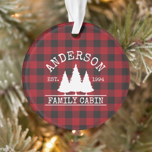 Naam Cabine Familie Rood Buffalo Pset Ornament (Boom)