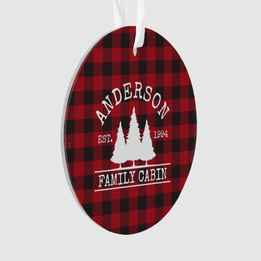 Naam Cabine Familie Rood Buffalo Pset Ornament (voorkant)