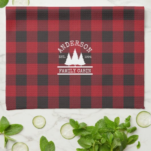 Naam Cabine Familie Rood Buffalo Pset Theedoek (Gevouwen)
