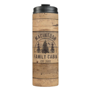 Naam cabine Familie Rustic Wood Gepersonaliseerd Thermosbeker