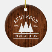 Naam cabine Familie Rustisch Houtbos Keramisch Ornament (Achterkant)