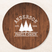 Naam cabine Familie Rustisch Houtbos Ronde Kartonnen Onderzetter (Voorkant)