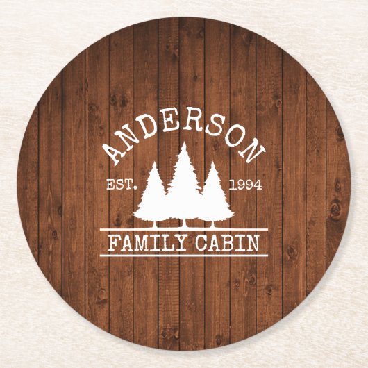 Naam cabine Familie Rustisch Houtbos Ronde Kartonnen Onderzetter (Voorkant)