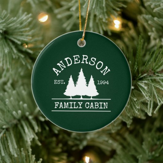 Naam Cabine Familienaam Forest Green Keramisch Ornament (Boom)