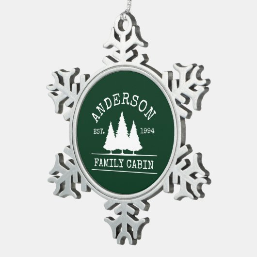 Naam Cabine Familienaam Forest Green Tin Sneeuwvlok Ornament (Rechts)