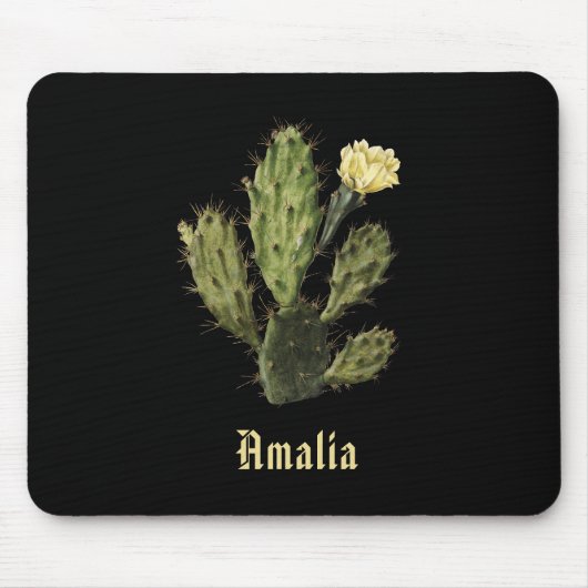 Naam Cactus Flower  Drawing Black Mousepad Muismat (Voorkant)