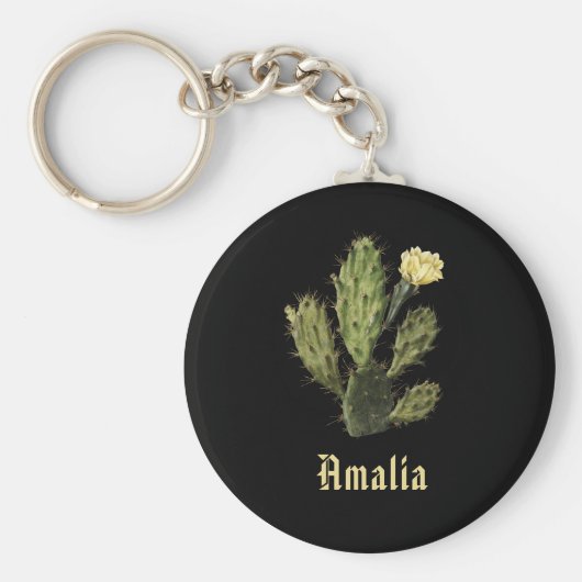 Naam Cactus Flower  Drawing Black Sleutelhanger (Voorkant)