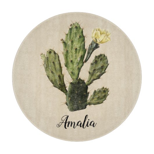 Naam Cactus Flower  Glass Cutting Board Snijplank (Voorkant)