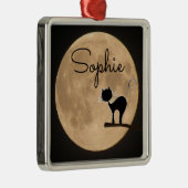 Naam cadeau zwarte kat met volle maan metalen ornament (Rechts)